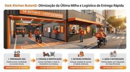 A imagem transmite a operação sem gargalos, com destaque para a iluminação quente e detalhes em laranja, simbolizando a rapidez e agilidade do delivery em uma cozinha profissional.
