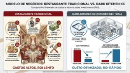 Comparativo visual de custos: Salão tradicional versus Dark Kitchen da Kitchen Central com foco na redução de despesas.